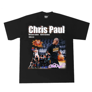 太阳队克里斯保罗美式复古青春流行短袖宽松印花休闲圆领街头T恤