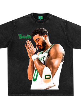 塔图姆美式复古数码直喷印花圆领短袖水洗做旧高街纯棉T恤宽松