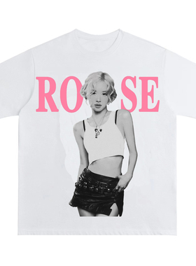 rose美式复古数码直喷印花圆领短袖水洗做旧高街潮纯棉T恤宽松潮