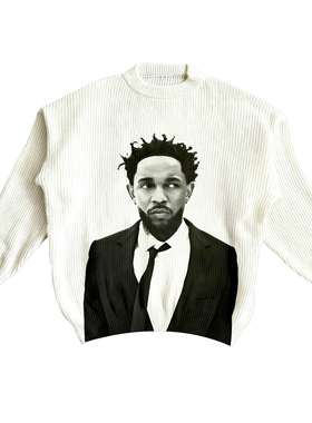 原创kendricklamar数码直喷印花美式大印花秋冬保暖毛衣潮针织衫