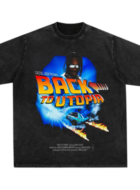 travis scott美式数码直喷透气印花美式复古圆领T恤高街休闲短袖