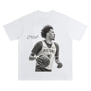 坎宁安美式复古数码直喷印花圆领短袖水洗做旧高街T恤纯棉潮牌男