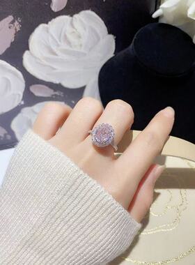 超闪粉钻鸽子蛋椭圆戒指奢华甜美高颜值小众设计时尚轻奢百搭指环