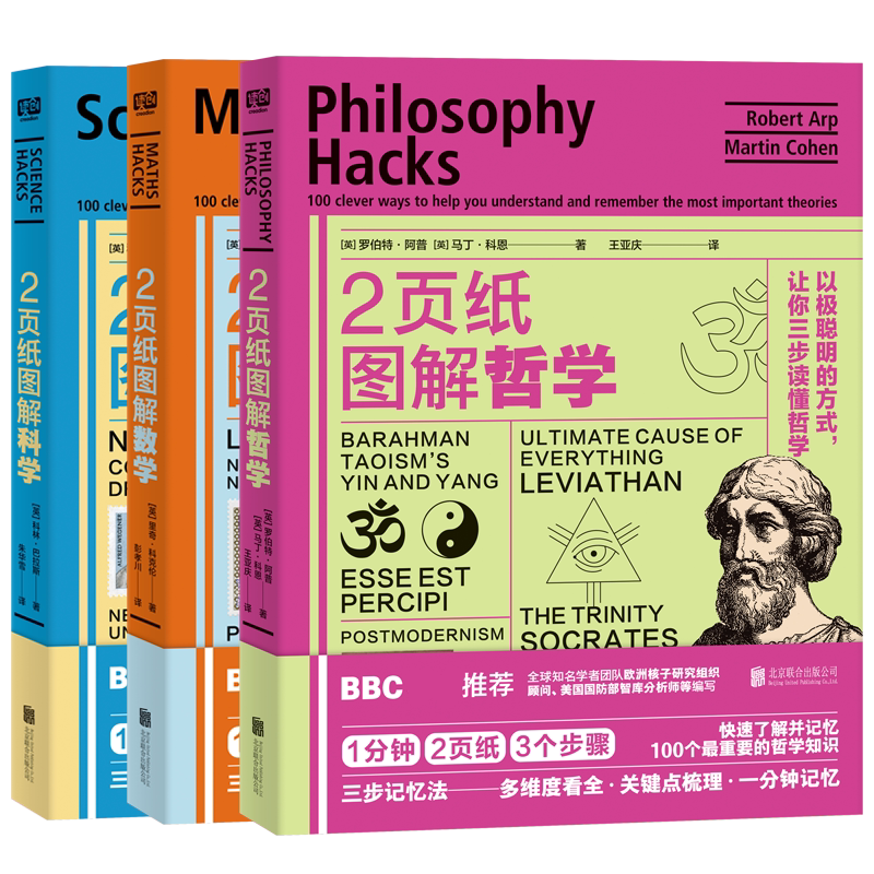 正版现货  2页纸图解哲学+数学+科学 全套3册 两页纸 二页纸 BBC 初中高中图解速记记忆法快速记忆知识去青少年科普百科书籍