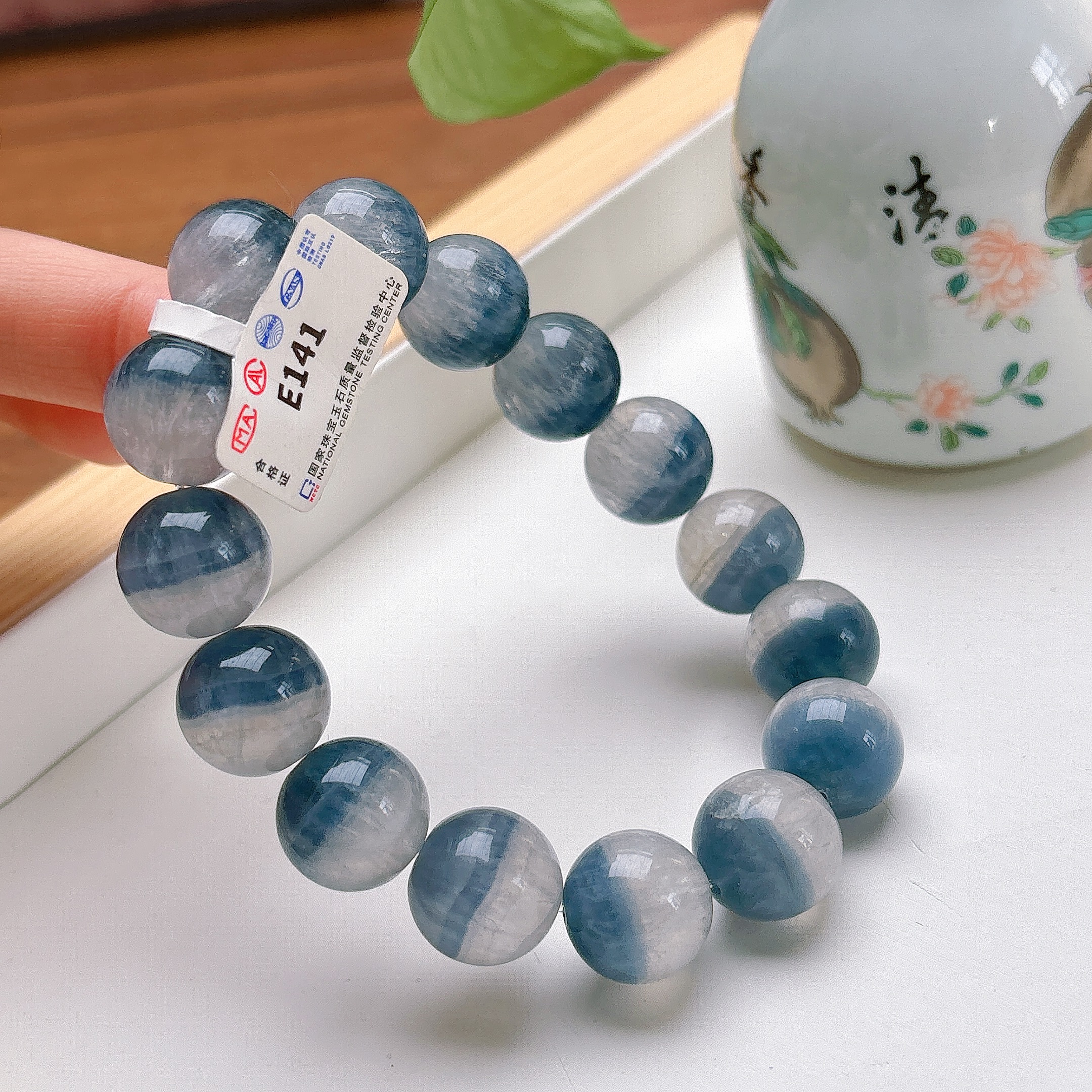 天然蓝水晶拉丝半盆手串