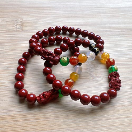 朱砂五路财神貔貅手串女款