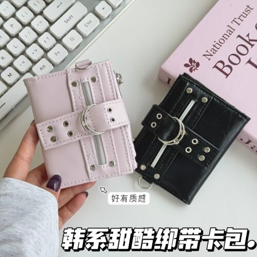 韩系ins甜酷风铆钉皮质卡包高颜值零钱收纳包大容量多功能零钱包