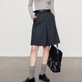 知识分子半裙西装 裙女2025春秋高腰修身 显瘦百搭A字灰色及膝中裙