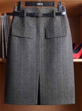 职场时髦穿搭毛呢半身裙中长裙高腰裙包臀裙羊毛中裙冬季通勤半裙