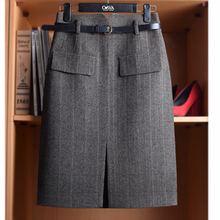 职场时髦穿搭毛呢半身裙中长裙高腰裙包臀裙羊毛中裙冬季 通勤半裙