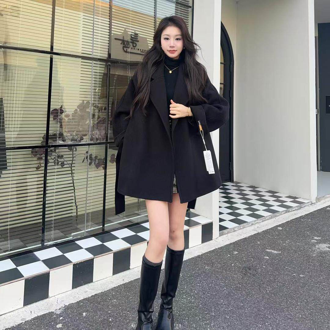 春秋新款短款双面绒大衣女韩版小个子显高毛呢外套时尚百搭气质女