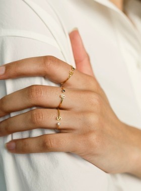 【现货】不锈钢26字母开口戒指立体字母爱心开口指环不锈钢可调节