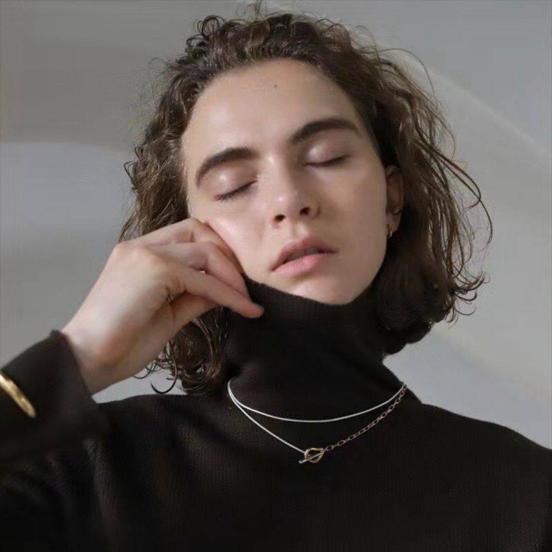 欧美跨境新款链条简约项链女925银百搭时尚双层y字毛衣链长项链