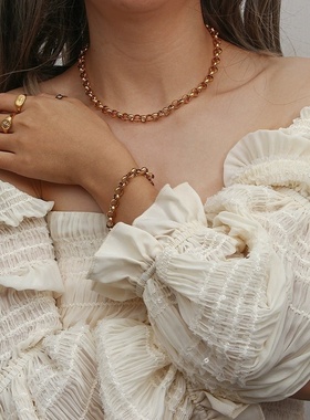 欧美ins摩登流行潮流气质手链锁骨链饰品 不锈钢粗圆环链条项链女