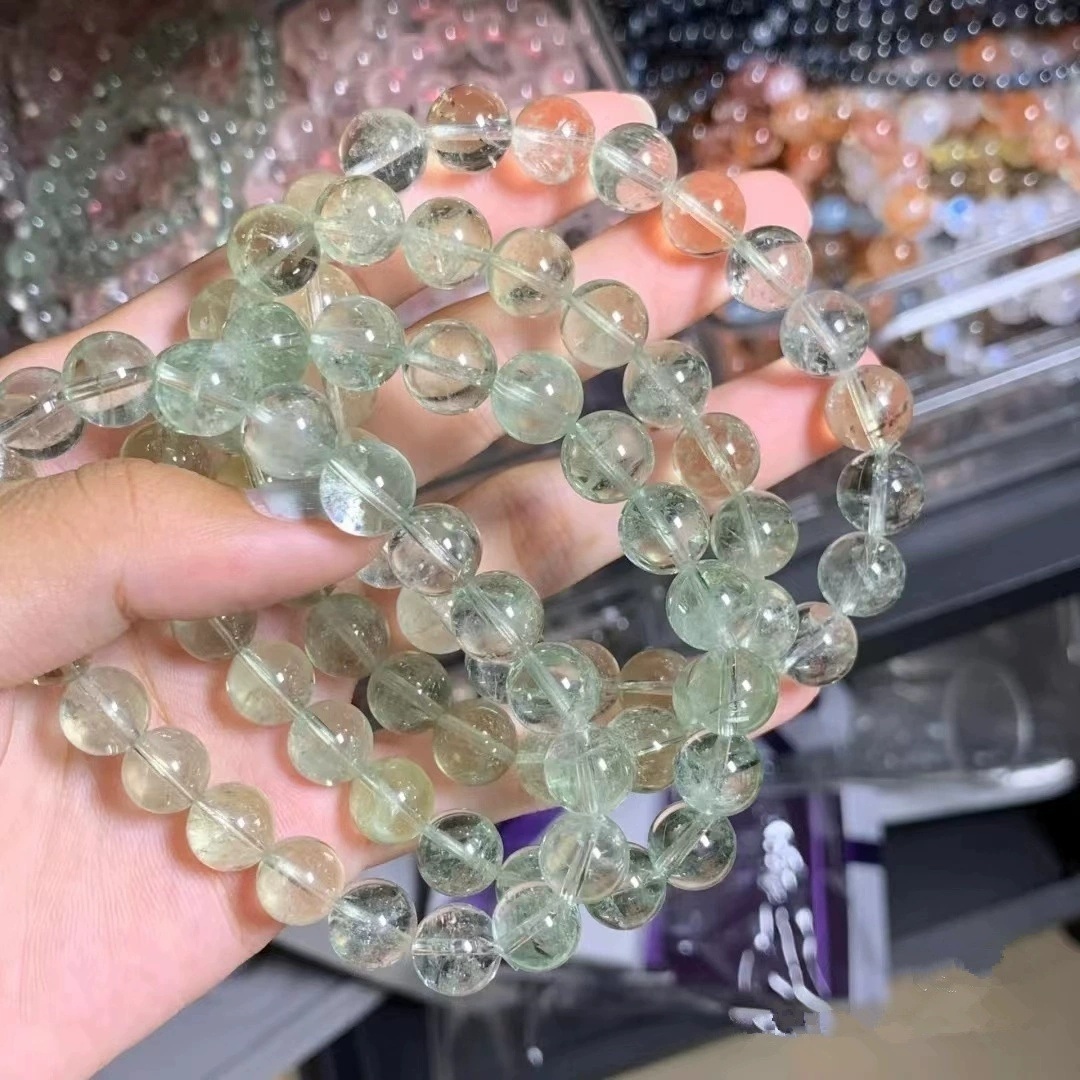 天然绿阿赛手串女绿水晶碎冰冰手链绿阿塞斯特莱水晶彩虹亮片爆闪