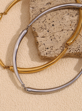 欧美跨境新颖小众设计创意项坠不锈钢镀18K金嘻哈朋克竹节项链女