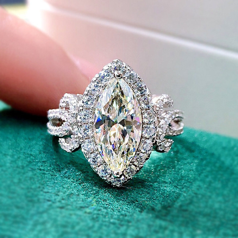 欧美高级感S925银皇冠指环6*13mm群镶马眼仿真钻戒新娘结婚戒指女
