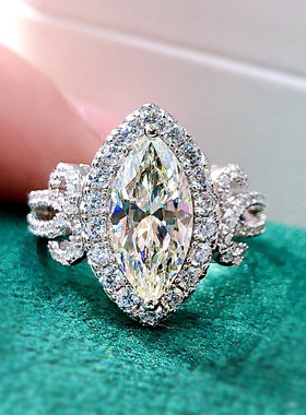 欧美高级感S925银皇冠指环6*13mm群镶马眼仿真钻戒新娘结婚戒指女