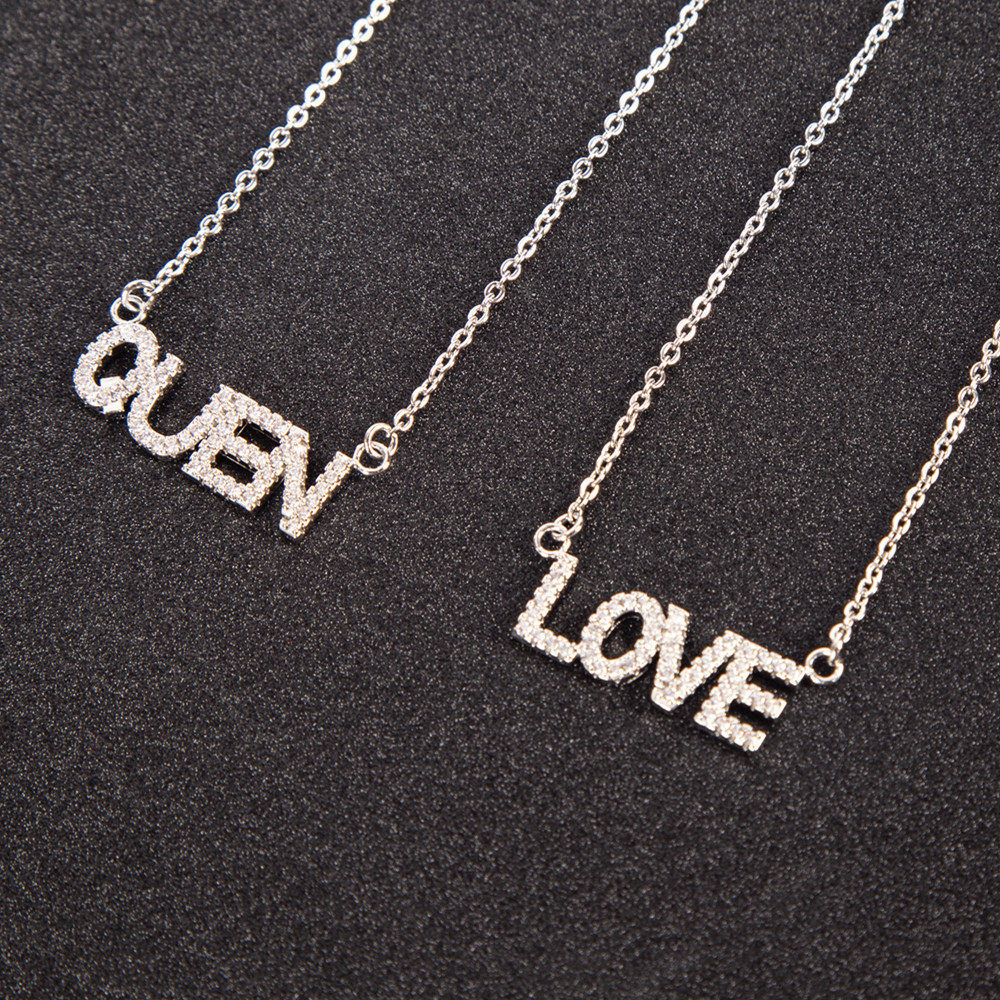 可定制！欧美嘻哈精致小版本英文字母项链锆石镶钻纤细拼接锁骨链