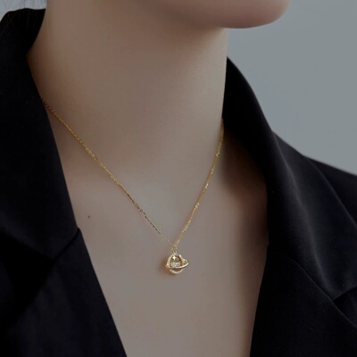 欧美s925纯银项链土星锆石吊坠星环ins甜酷风小红书网红跨境