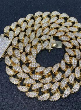 欧美嘻哈微镶满钻锆石20mm大古巴链Cuban chain项链男女帅锁骨链