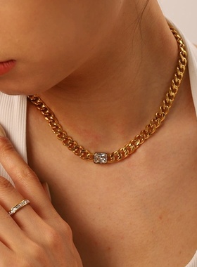 欧美INS风优雅吊饰项链首饰18K镀金不锈钢水滴锆石珍珠吊坠项链女