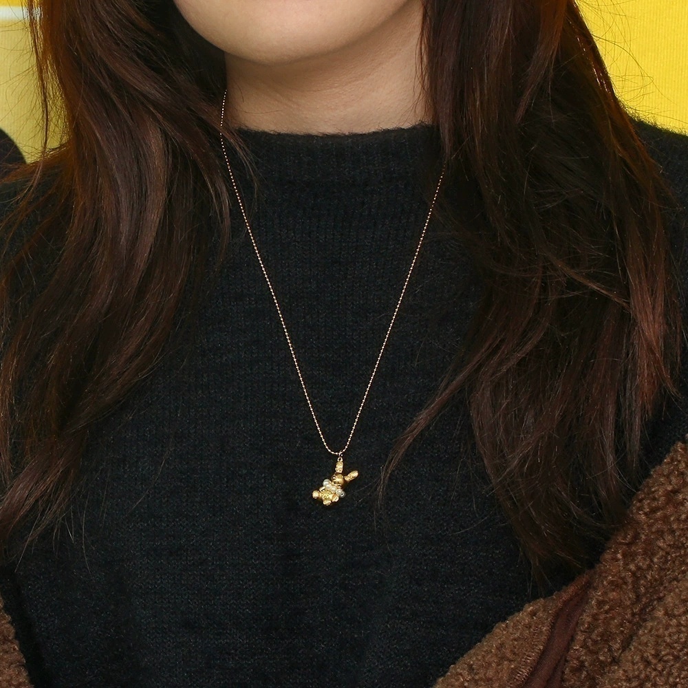 欧美摩登流行个性动物项坠饰品 不锈钢复古立体珍珠兔子吊坠项链