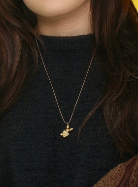 欧美摩登流行个性动物项坠饰品 不锈钢复古立体珍珠兔子吊坠项链