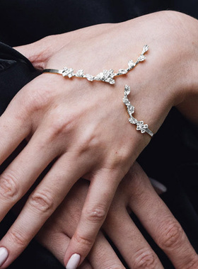 可塑形御姐手掌戒水晶树叶手镯锆石手镯几何金属镂空手链Bracelet