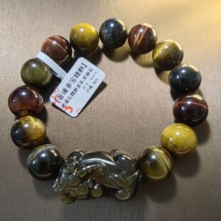 一物一图实拍多宝金曜石貔貅五彩闪电光纹虎眼石大咪气场手链手串