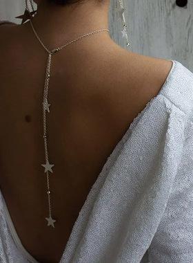 欧美热销链条星形背链 跨境新娘婚礼流苏项链身体配饰 Back chain