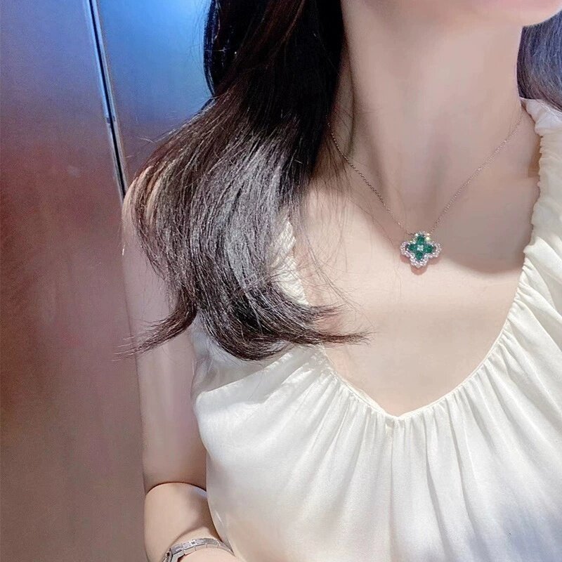 跨境高端哥伦比亚祖母绿吊坠s925银项链彩宝锁骨链经典时尚