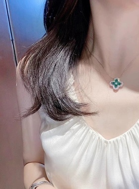 跨境高端哥伦比亚祖母绿吊坠s925银项链彩宝锁骨链经典时尚