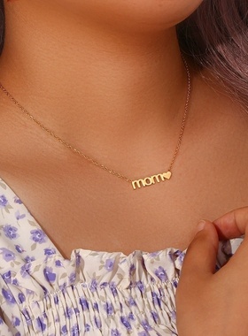 欧美ins摩登个性简约百搭项坠饰品 不锈钢Mom爱心字母吊坠项链女