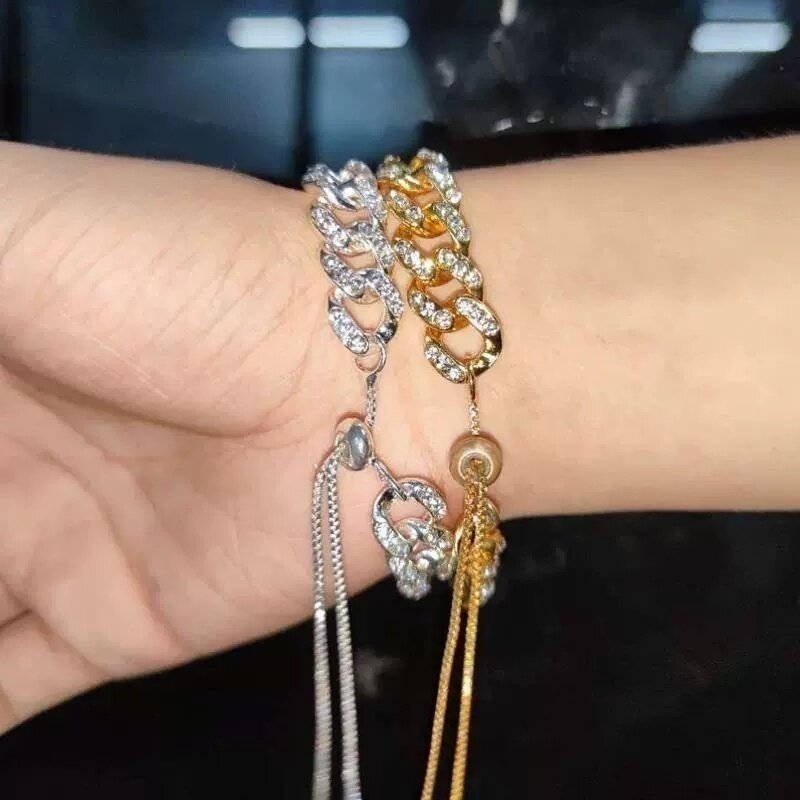 欧美潮流12mm宽男女古巴链手链单排嘻哈可调节迈阿密链条Bracelet