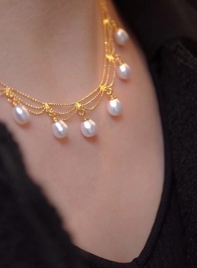 天然淡水珍珠项链蜜蜡金桂款颈链