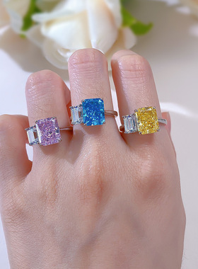 经典款 2024新款进口高碳钻8*10戒指女925银设计感欧美时尚气质