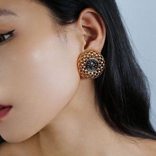 中古风镂空圆形古币耳环女复古欧美时尚个性气质金属耳环