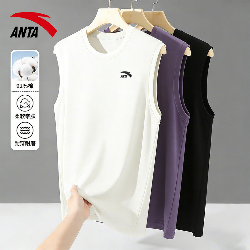 安踏跑步背心男2026夏季新款男士宽松透气无袖t恤棉质休闲坎肩男
