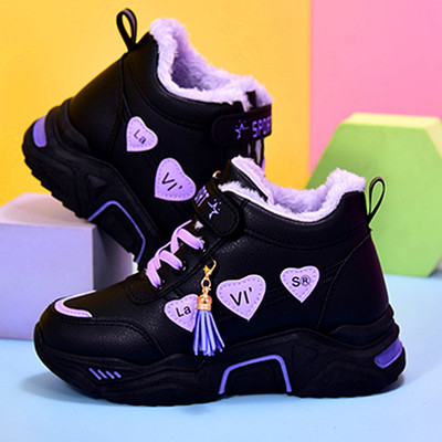 秋冬季皮面加厚女童学生运动棉鞋