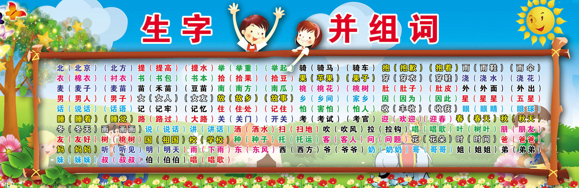 208薄膜海报印制展板喷绘写真2590 幼儿园 生字并组词