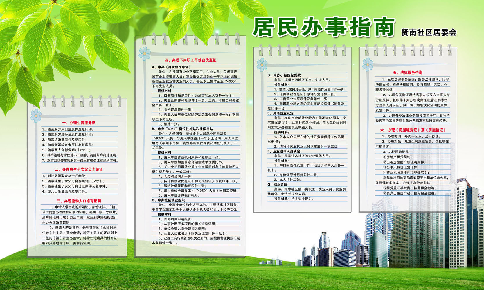 602画布海报展板喷绘贴纸素材812社区居委会办事指南宣传栏