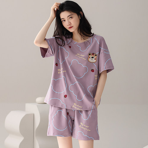 新款睡衣女夏季纯棉短袖短裤套装