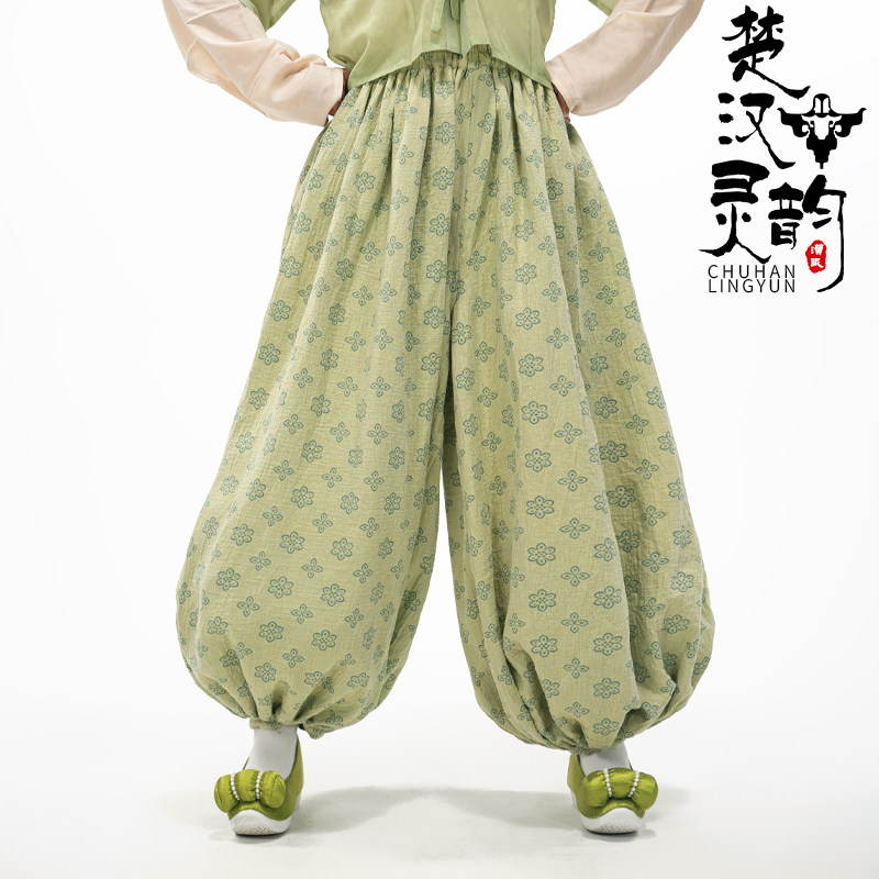 楚汉灵韵 灯笼裤 圆领袍汉服灯笼裤 桃花朵朵灯笼裤 双面穿纯棉