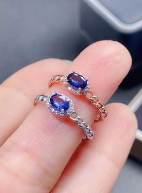 正品特价925银天然蓝宝石戒指斯里兰卡50分宝石女戒开口指环新款