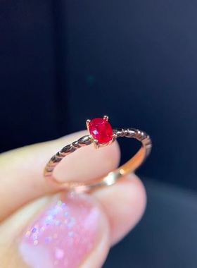 纯银白金镶嵌活口红宝石戒指