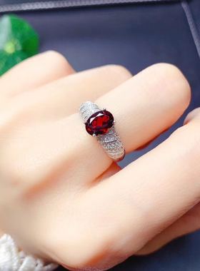 纯银天然时尚风开口石榴石戒指