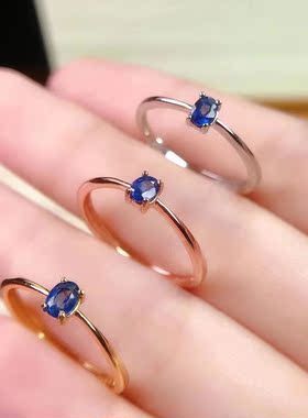 925银镶成色好小宝石戒指女简单精致活口白金黄金玫瑰金宝石戒指