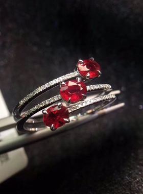 纯银精工送女友节日红宝石戒指