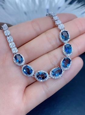 伦敦蓝托帕石纯银高端大气风手链